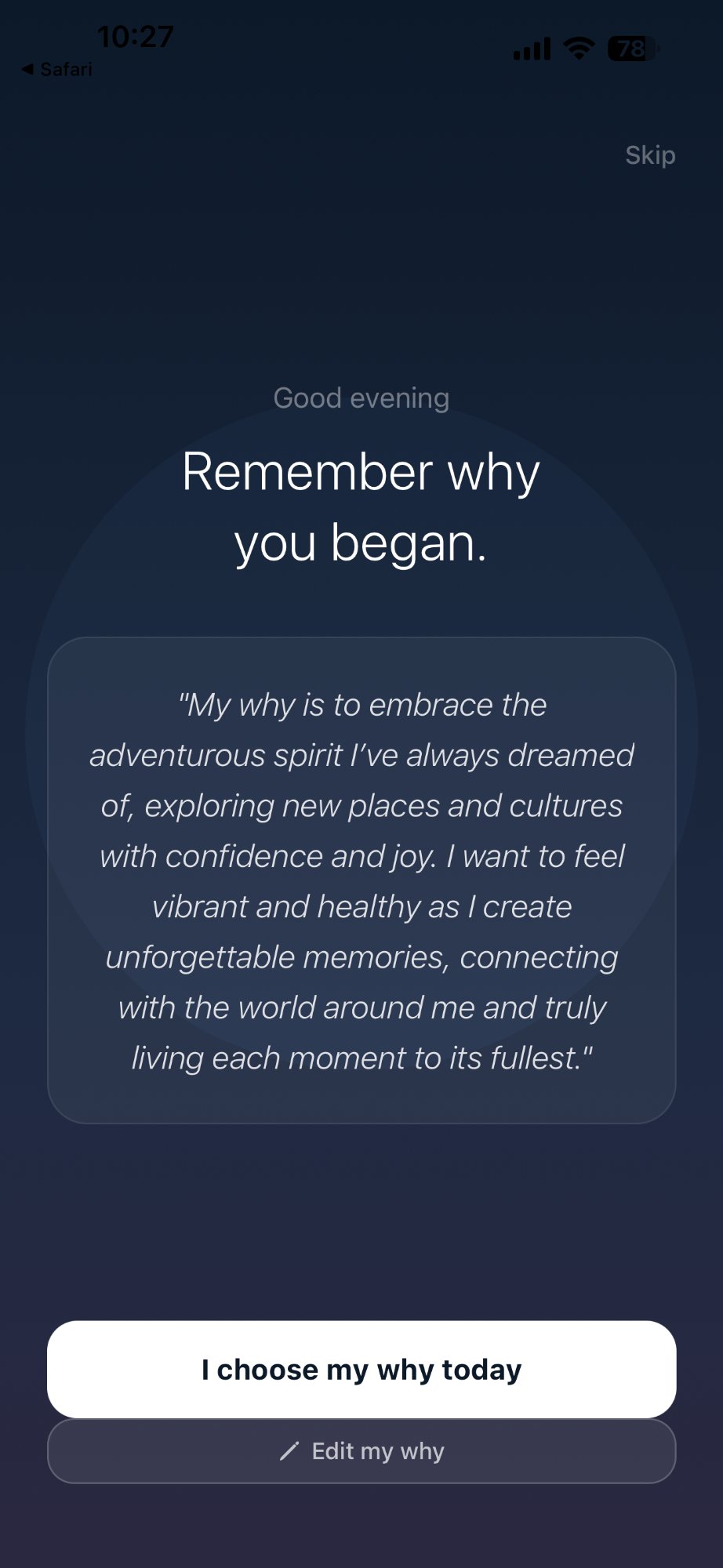 MyWhy Remember Why Screen