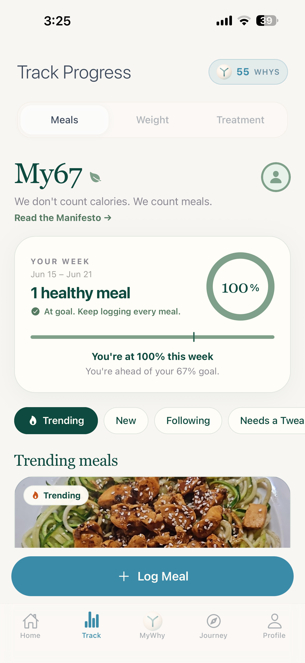 My67 weekly meal tracking
