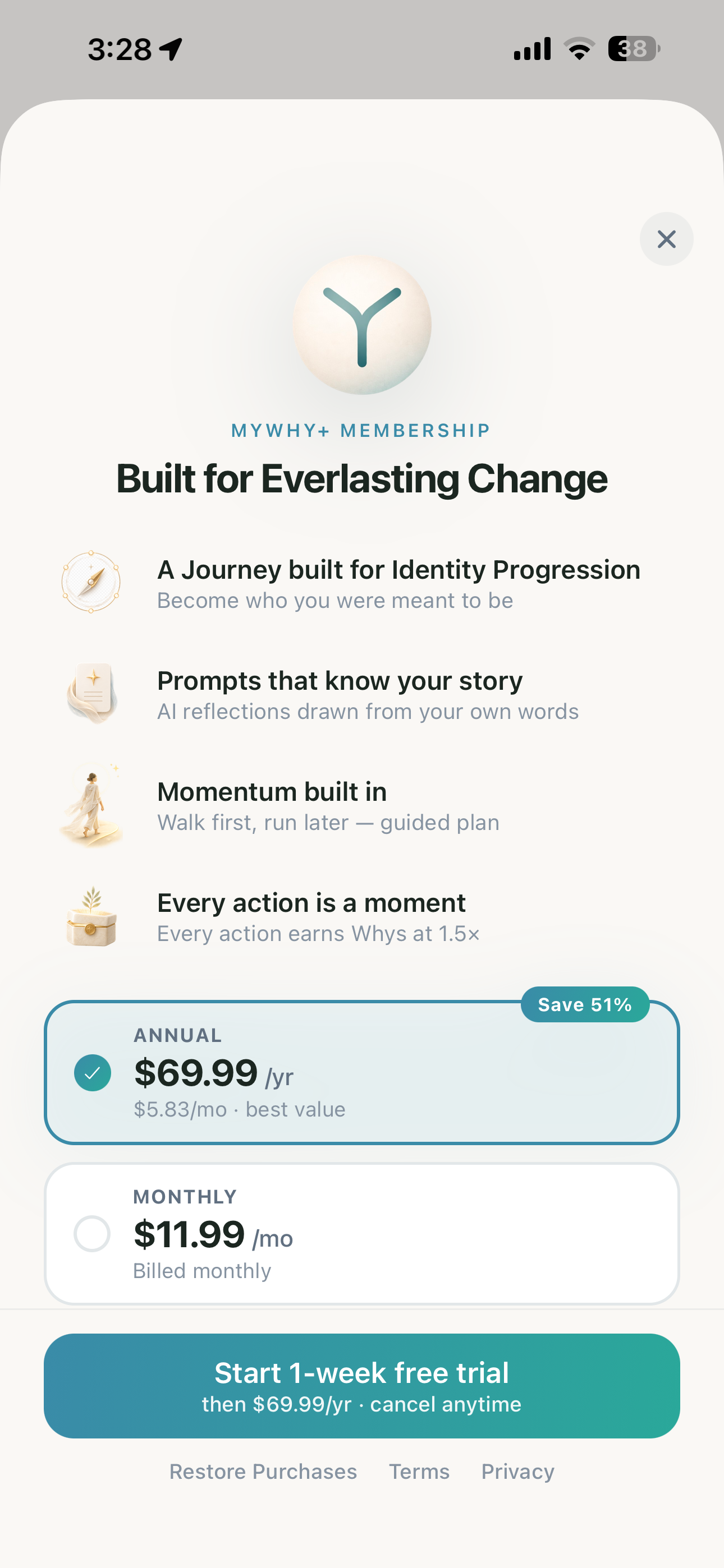 MyWhy+ membership — annual and monthly